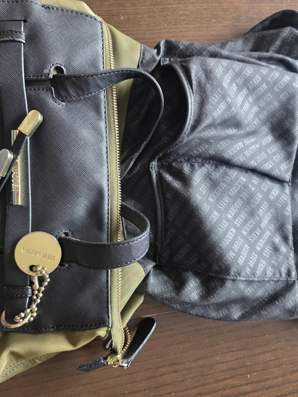 Steve Madden Olive Green Nylon Backpack with Black Trim